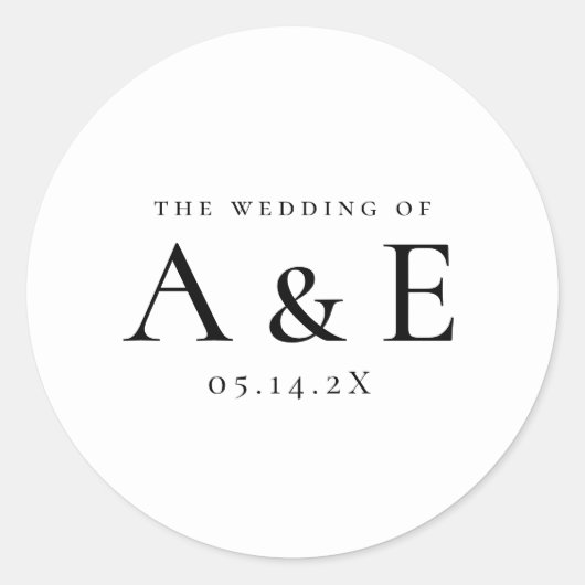 Modern Black & White Couples Monogram Wedding Runder Aufkleber (Vorderseite)
