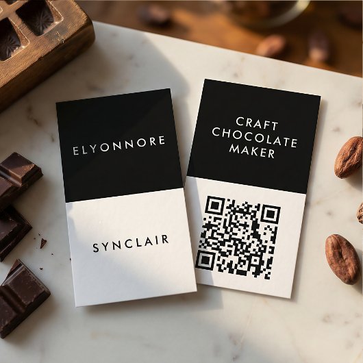 Modern Black White Craft Chocolate Maker QR Code Visitenkarte