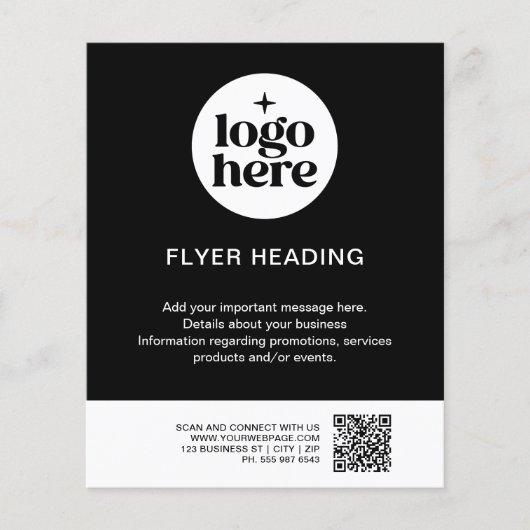Modern Black & White Custom Logo QR Code Business Flyer (Vorne)