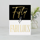Modern Black White Fifty & Fabulous Birthday Folieneinladung (Stehend vorne)