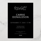 Modern Black White Fifty & Fabulous Birthday Folieneinladung (Rückseite)