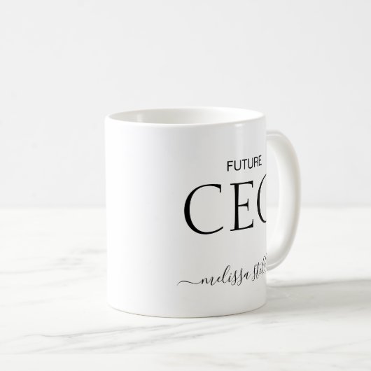Modern Black & White Future CEO Name | Girly Gift Kaffeetasse (VorderseiteRechts)