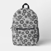 Modern Black White Geometric Flowers Starburst  Bedruckter Rucksack (Vorderseite)