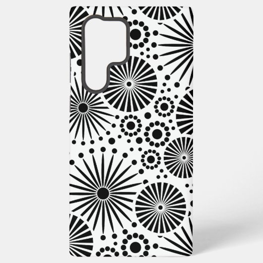 Modern Black White Geometric Flowers Starburst  Samsung Galaxy Hülle (Rückseite)