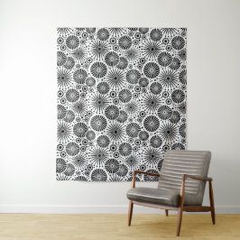Modern Black White Geometric Flowers Starburst  Wandteppich