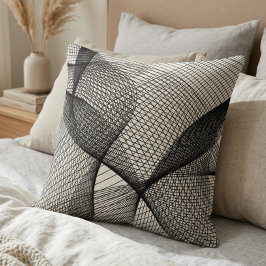 Modern Black White Geometric Line Art Throw Pillow Kissen