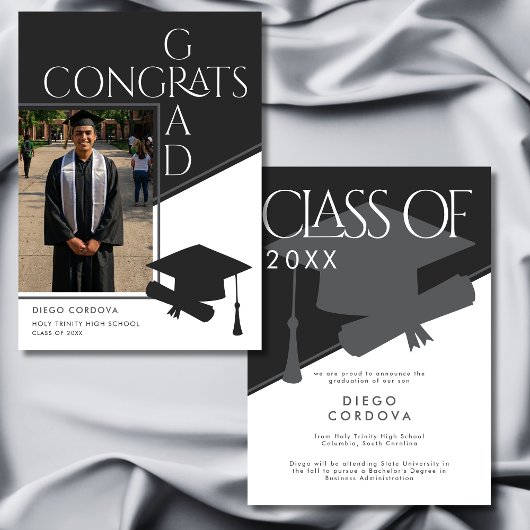 Modern Black White Geometric Photo Graduation