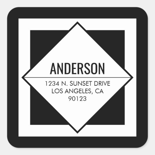 Modern Black & White Geometric Return Address  Quadratischer Aufkleber (Vorderseite)