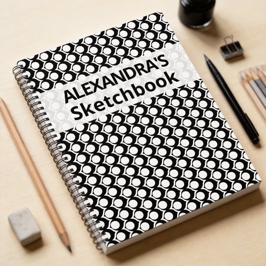 Modern Black White Geometric Sketchbook Notizblock