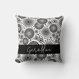 Modern black white geometric starburst Name  Kissen