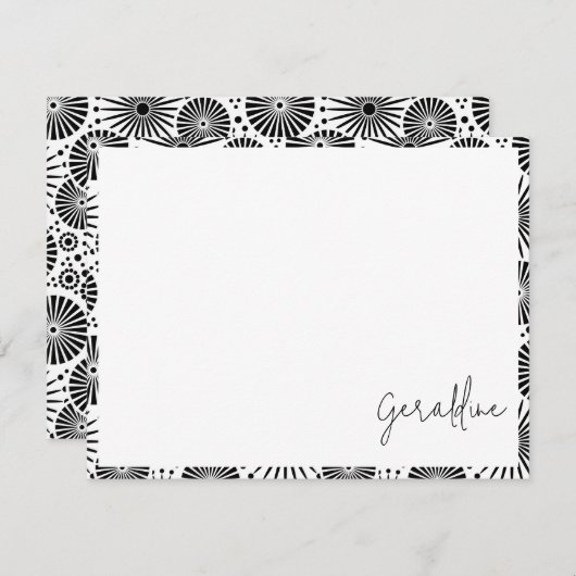 Modern black white geometric starburst Name  Mitteilungskarte (Vorne/Hinten)