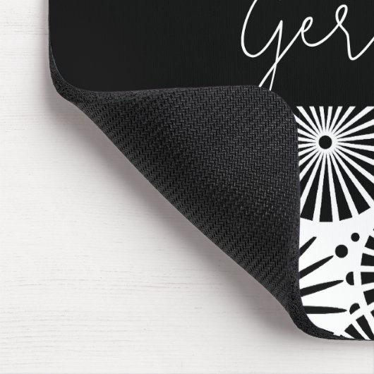 Modern black white geometric starburst Name Mousepad (Ecke)