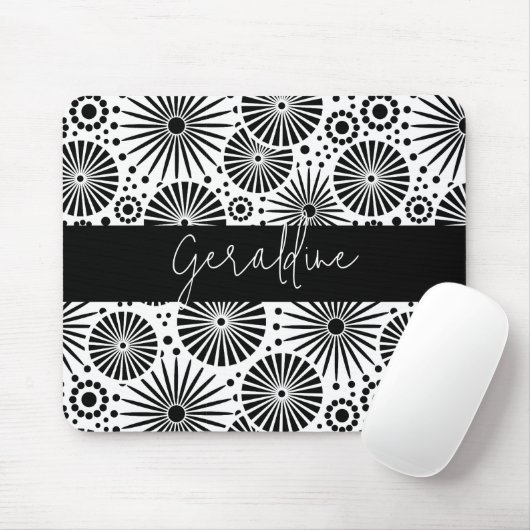 Modern black white geometric starburst Name  Mousepad (Mit Mouse)