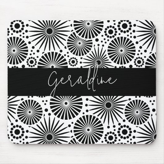 Modern black white geometric starburst Name Mousepad (Vorne)