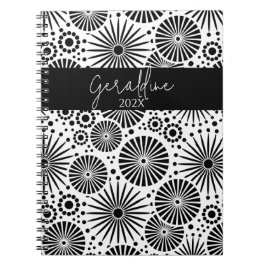 Modern black white geometric starburst Name  Notizblock