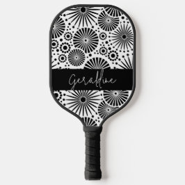 Modern black white geometric starburst Name  Pickleball Schläger