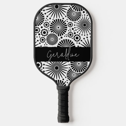 Modern black white geometric starburst Name Pickleball Schläger (Vorderseite)