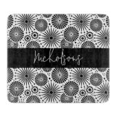 Modern black white geometric starburst Name  Schneidebrett (Vorderseite)