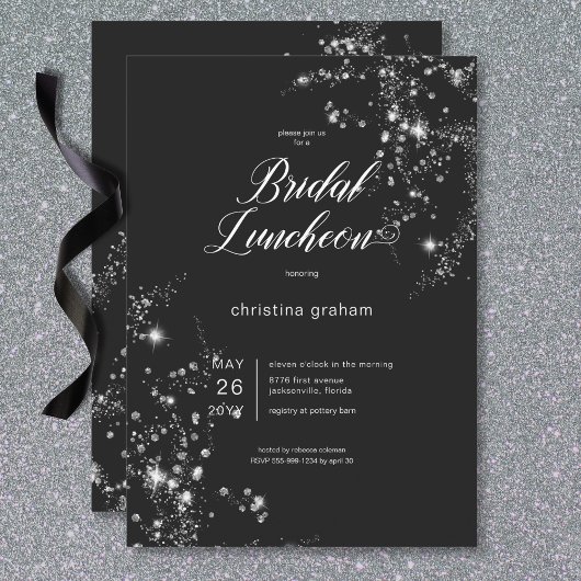 Modern Black & White Glam Diamonds Bridal Luncheon Einladung