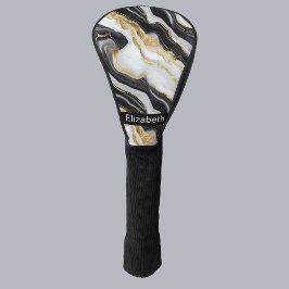 Modern Black White Gold Marble Personalized Golf Headcover
