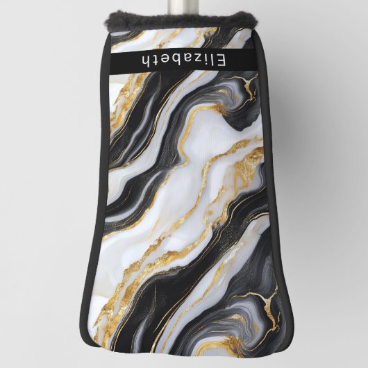 Modern Black White Gold Marble Personalized Golf Headcover (Rotieren 90)