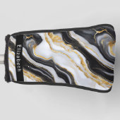Modern Black White Gold Marble Personalized Golf Headcover (Vorderseite)