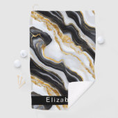 Modern Black White Gold Marble Personalized Golfhandtuch (Insitu)