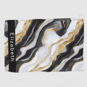 Modern Black White Gold Marble Personalized Golfhandtuch (Horizontal)