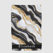 Modern Black White Gold Marble Personalized Golfhandtuch (Vorderseite)