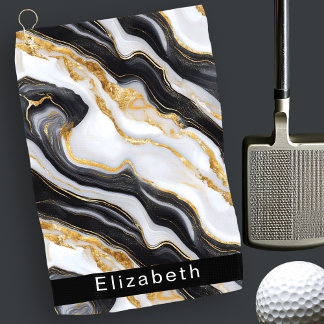 Modern Black White Gold Marble Personalized Golfhandtuch