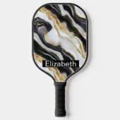 Modern Black White Gold Marble Personalized Pickleball Schläger (Vorderseite)