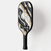 Modern Black White Gold Marble Personalized Pickleball Schläger (Links)