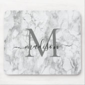 Modern Black White Gray Marble Monogram Script Mousepad (Vorne)