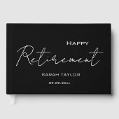Modern Black White Happy Retirement Personalized Gästebuch (Vorderseite)
