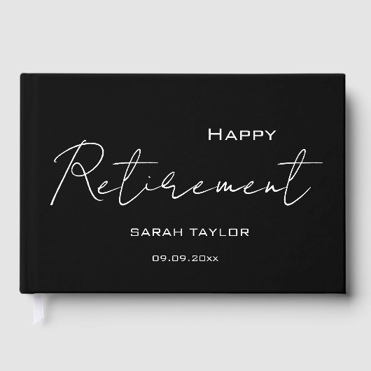 Modern Black White Happy Retirement Personalized Gästebuch (Vorderseite)