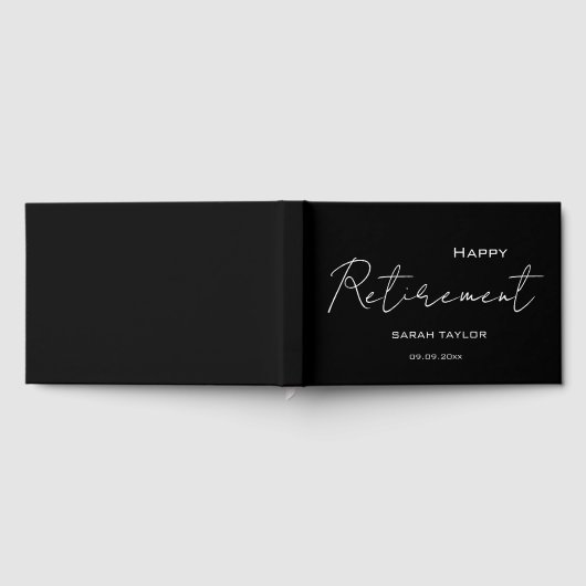 Modern Black White Happy Retirement Personalized  Gästebuch (Voll)