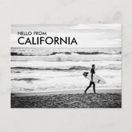 Modern Black & White Hello aus Kalifornien Beach Postkarte