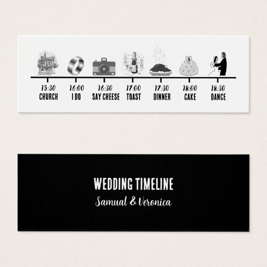Modern Black & White Icon Mini Wedeline Timeline (Vorne & Hinten)