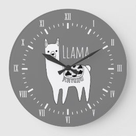 Modern Black & White Llama Sketch Roman Numerals Große Wanduhr