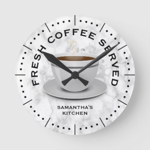 Modern Black White Marble Coffee Theme Kitchen   Runde Wanduhr