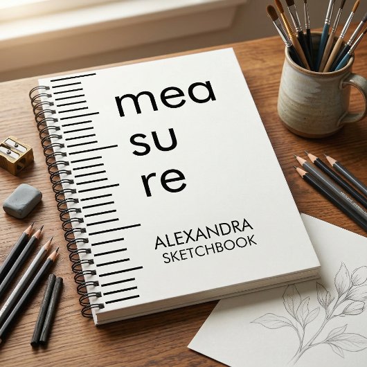 Modern Black White Measure Typography Sketchbook Notizblock