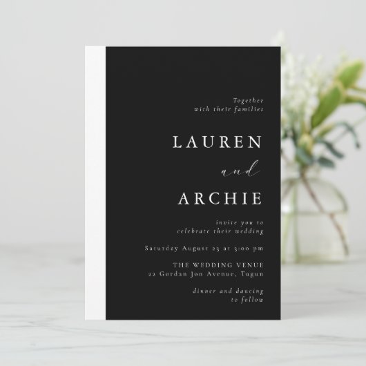 Modern Black & White Minimal Wedding Einladung (Stehend Vorderseite)