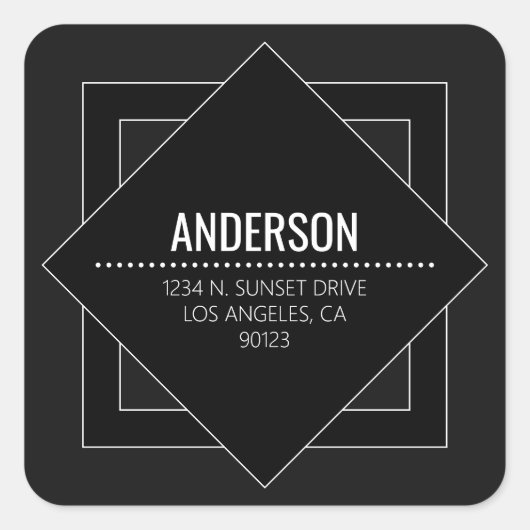 Modern Black & White Minimalist Geometric Quadratischer Aufkleber (Vorderseite)