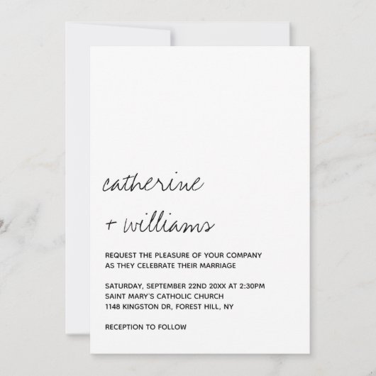 Modern Black & White Minimalist Script Wedding Einladung (Vorderseite)