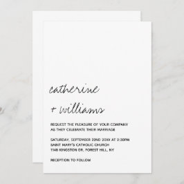 Modern Black & White Minimalist Script Wedding Einladung
