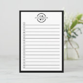 Modern Black White Monogram Name To Do List Einladung (Stehend Vorderseite)