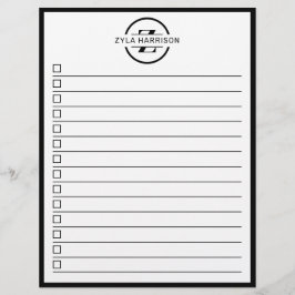 Modern Black White Monogram Name To Do List Flyer