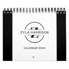 Modern Black White Monogram Name To Do List Kalender