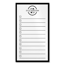Modern Black White Monogram Name To Do List Magnetische Visitenkarte