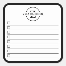 Modern Black White Monogram Name To Do List Quadratischer Aufkleber